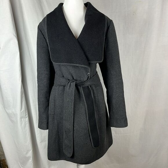 Dark Gray Karl Lagerfeld Paris Wool Blend Belted Women's Coat - Picture 1 of 8